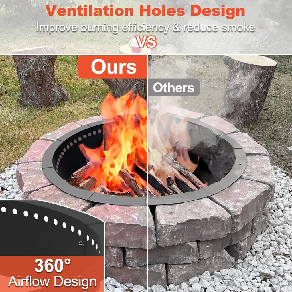 Outdoor Smokeless Fire Pit Ring Liner 43-Inch Outer/39-Inch Inner Diameter, Heavy Duty Solid Metal Steel Round