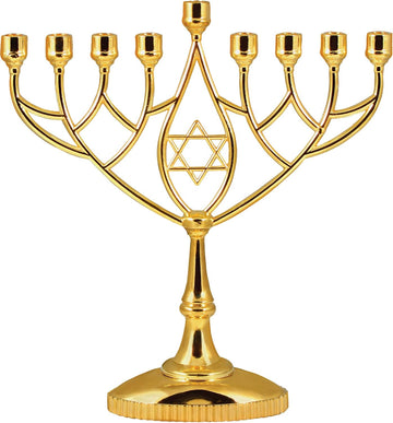 Zion Judaica Classic Gold Geometric Chanukiah 9" Silver Plated Chanukah Candle Minorah Fits Standard Hanukkah Candles