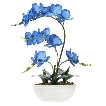 Large Silk Orchid in Wave Pot 19" Phalaenopsis Centerpiece for Table, Blue