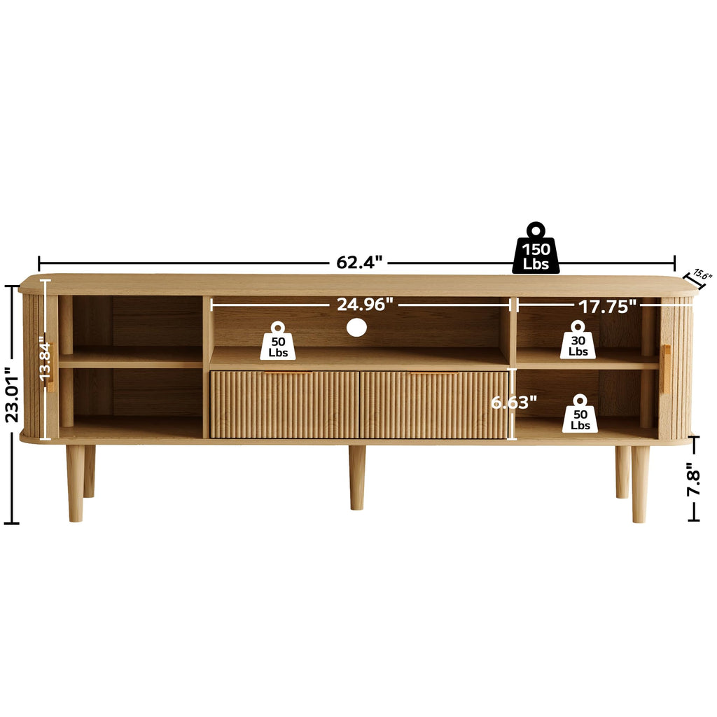 62.4 Inch Fluted TV Stand, Modern Media Console Fits TVs up to 75"