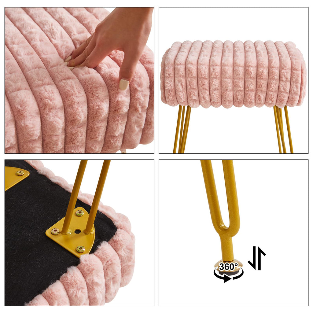 Makeup Vanity Chair, Rectangular Footrest Stool, Pink
