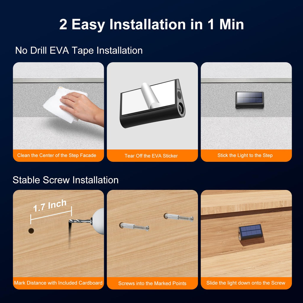 Solar Step Lights, Waterproof, Warm White Dual-Sided Glow