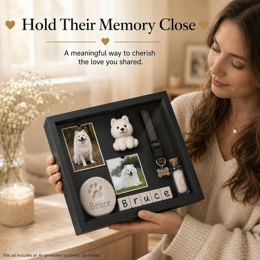 10.6 x 8.7 Inch Pet Memorial Shadow Box for Loss of Dog Cat Memorial Gifts