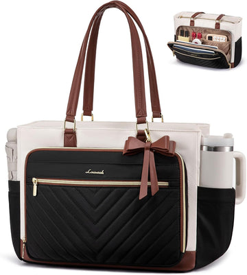 17 Inch Laptop Tote Bag for Women, Teacher Nurse Work Tote Bags with Large Cup Holder & Multi-Pockets Travel College