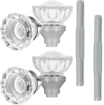 2 Pack Glass Door Knob Mortise Style Fluted Crystal Door Knobs Antique Door Knobs with Spindle for Interior Doors in