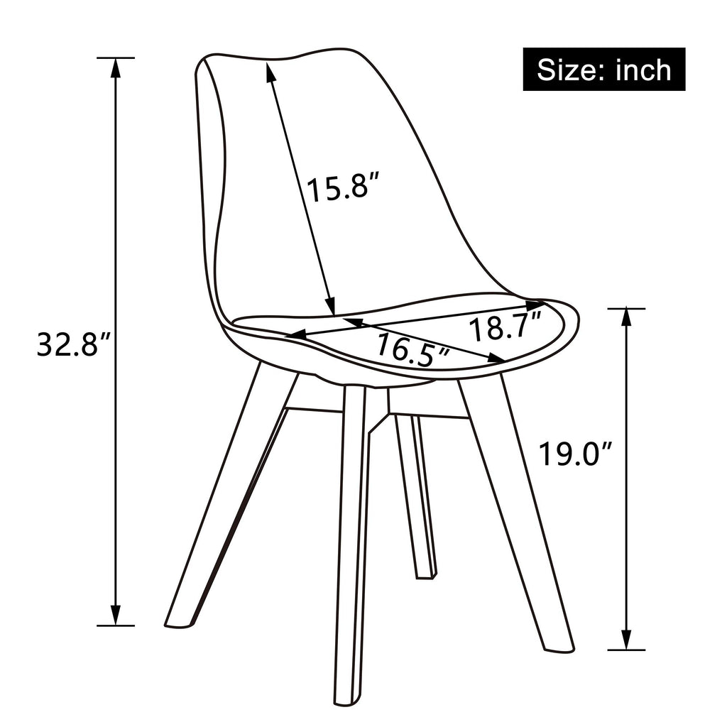 Mid Century Modern Shell Dining Chairs with Wood Legs, 2PCS, Black