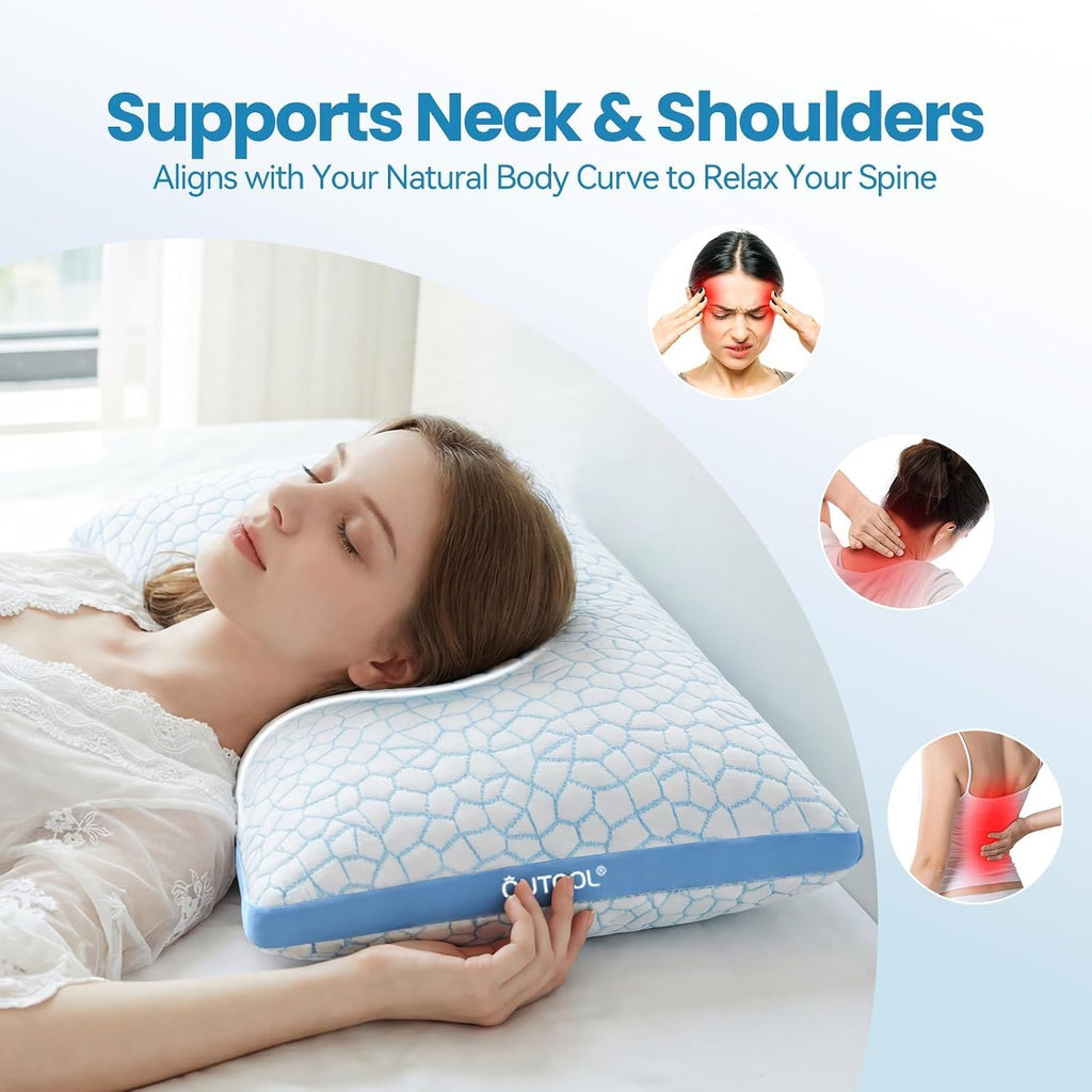 Double Sided Cooling Pillow for Hot Sleepers, Shredded Memory Foam Pillows Standard Size Set of 2, Adjustable Soft &