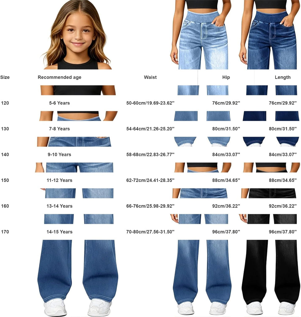 Girls Jeans Baggy Stretch Elastic Waisted Wide Leg Denim Pants Kids Casual Y2K Boyfriend Loose Fit Jeans Trendy
