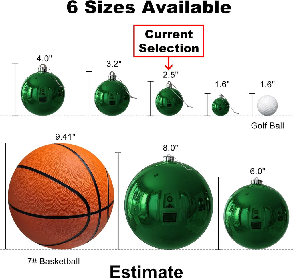 Emerald Green 2.5" Christmas Balls Christmas Tree Decoration Ornaments Shatterproof Hanging Balls for Birthday St. - Set of 24