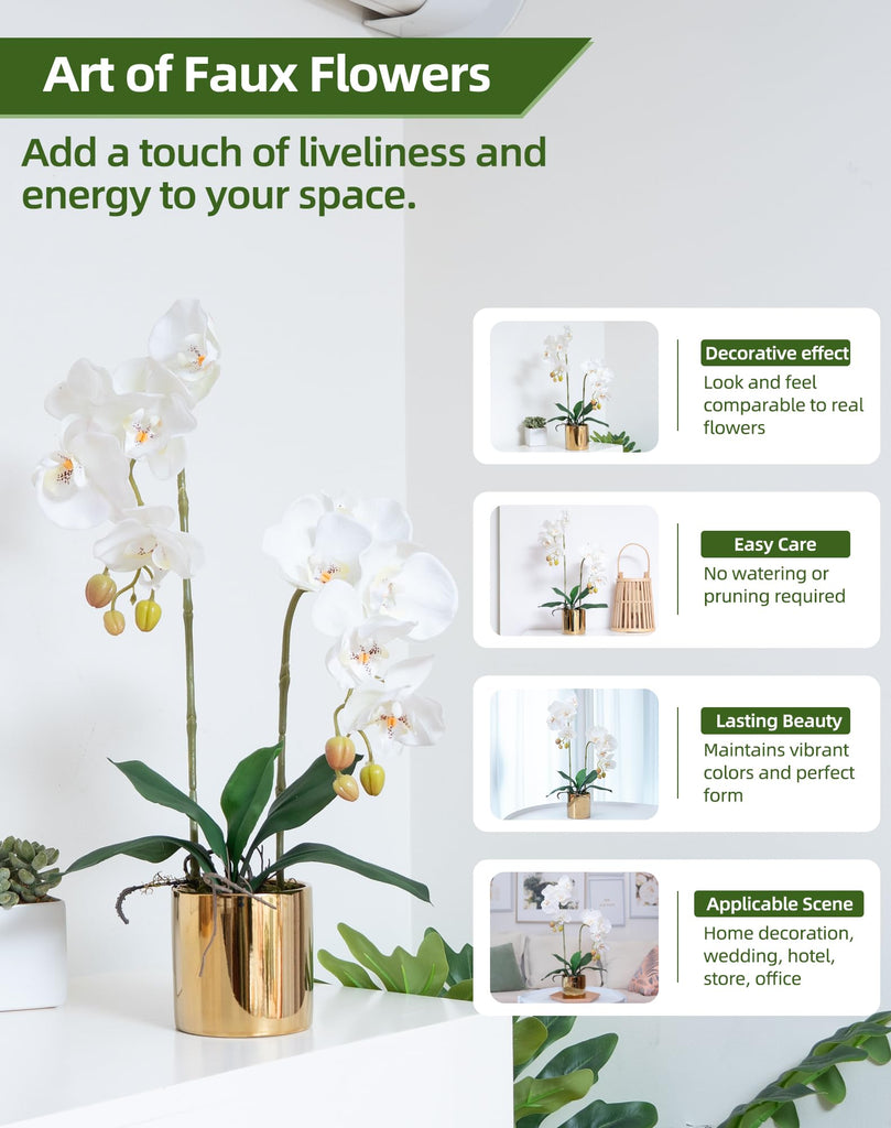 Artificial Orchid Flowers Real Touch White Fake Flower in Ceramic Vase
