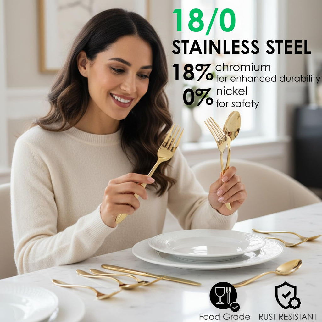 40pcs Champagne Gold Silverware Set, 18/0 Stainless Steel Flatware