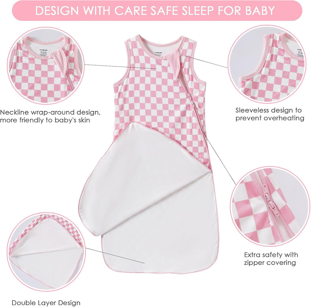 Rayon Made from Bamboo 0.5 Tog Baby Sleep Sack Sleeping Bag Sack Way Zipper Checkered Infant Wearable