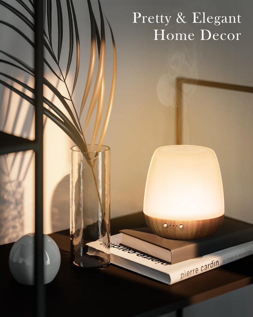 Essential Oil Diffuser - 2.4MHz Ultrasonic Glass & Bamboo Diffuser with Pulse/Continuous Mist & Night Light, Timer &
