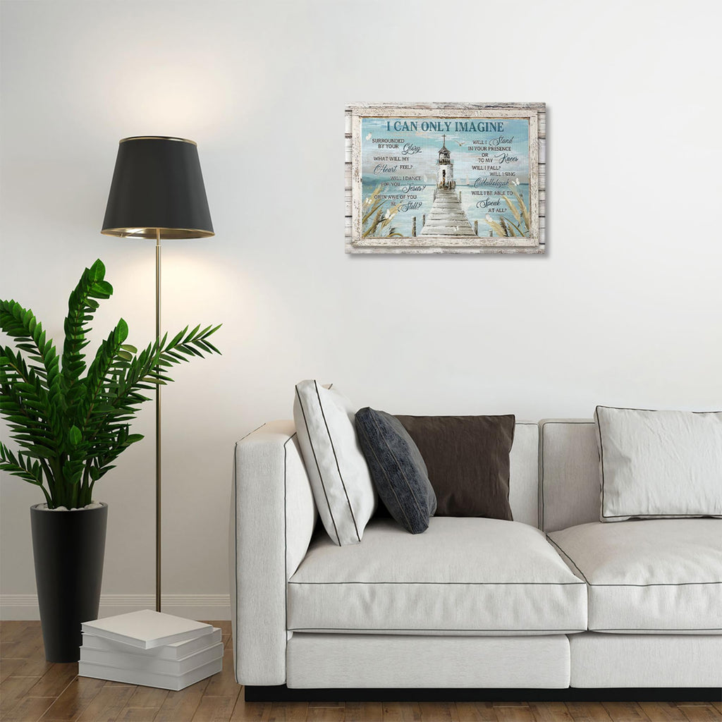 Christian Lighthouse Decor Wall Art, Religious Nautical Pictures 16"x24"