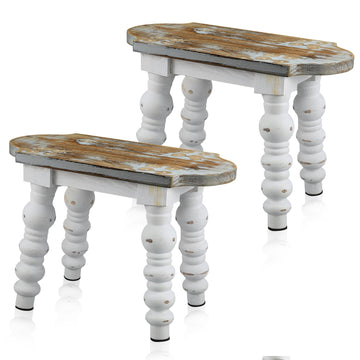 2 Pack Wooden Foot Stool Vintage Farmhouse Small Plant Stand