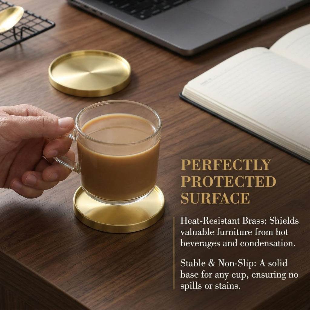 Brass Coasters HeatResistant Gold Tea Cup Mat Holder - Set of 2