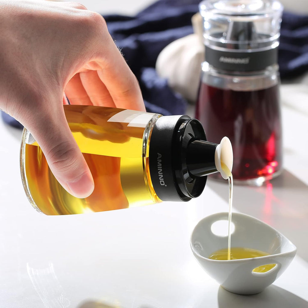 5.5oz Oil and Vinegar Cruets 2 Pack Glass Oil Dispenser Bottles for Cooking Leakproof and Drip Free Spouts - Set of 2