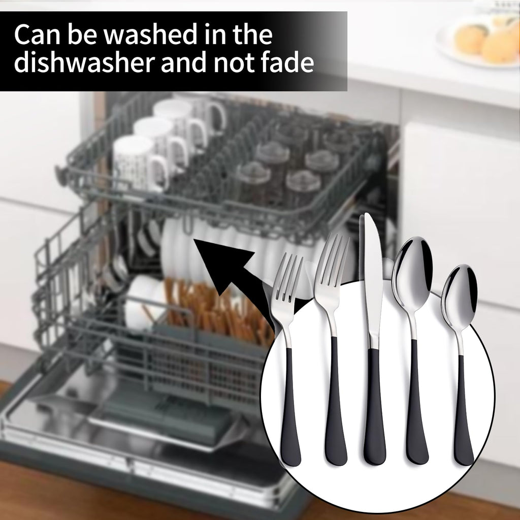 20-Pieces Black Silverware Sets for 4,Black Handle Stainless Steel Cutlery Set, Include Forks Spoons and Knives Set