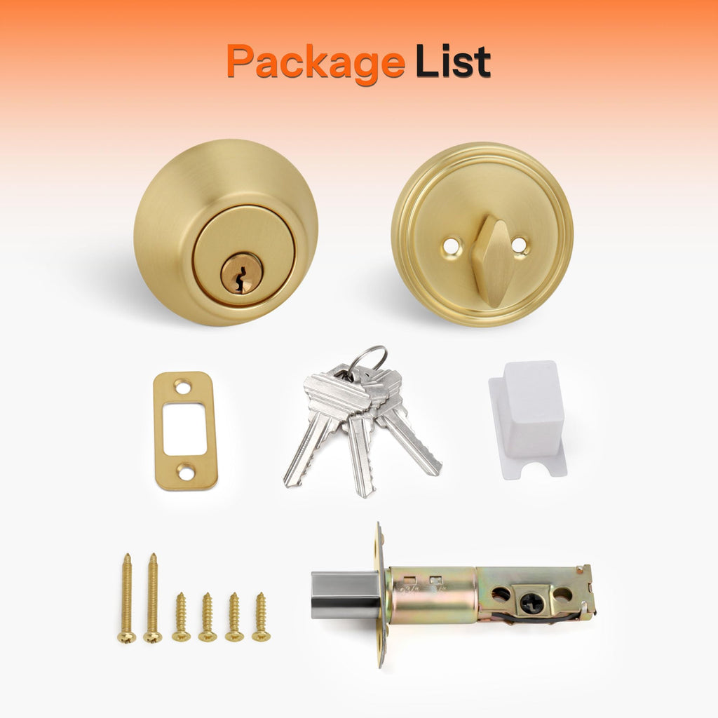 Single Cylinder Deadbolt, Keyed Front Door Lock, Satin Brass
