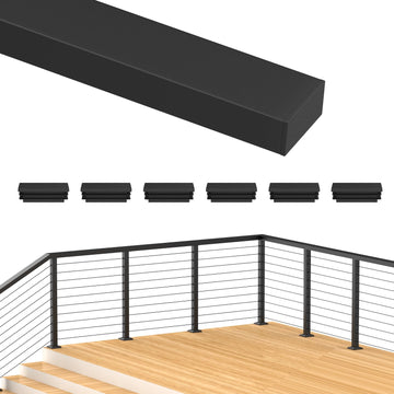 10FT Stainless Steel Cable Railing Handrail, Black Rectangular Handrail for Indoor Outdoor Deck Stair Cable Railing