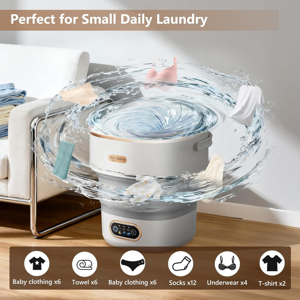 Mini Laundry Machine 16L - Foldable Portable Laundry Machine and Spinner for Baby Clothes, Underwear, Socks; Ideal for