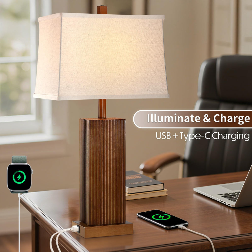 27.5" Wood Table Lamp, Farmhouse Lamp