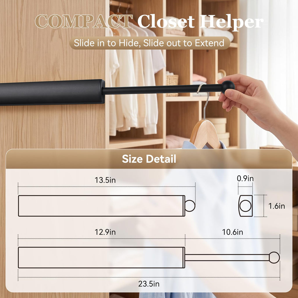14" Valet Rod for Closets Pull Out, Black
