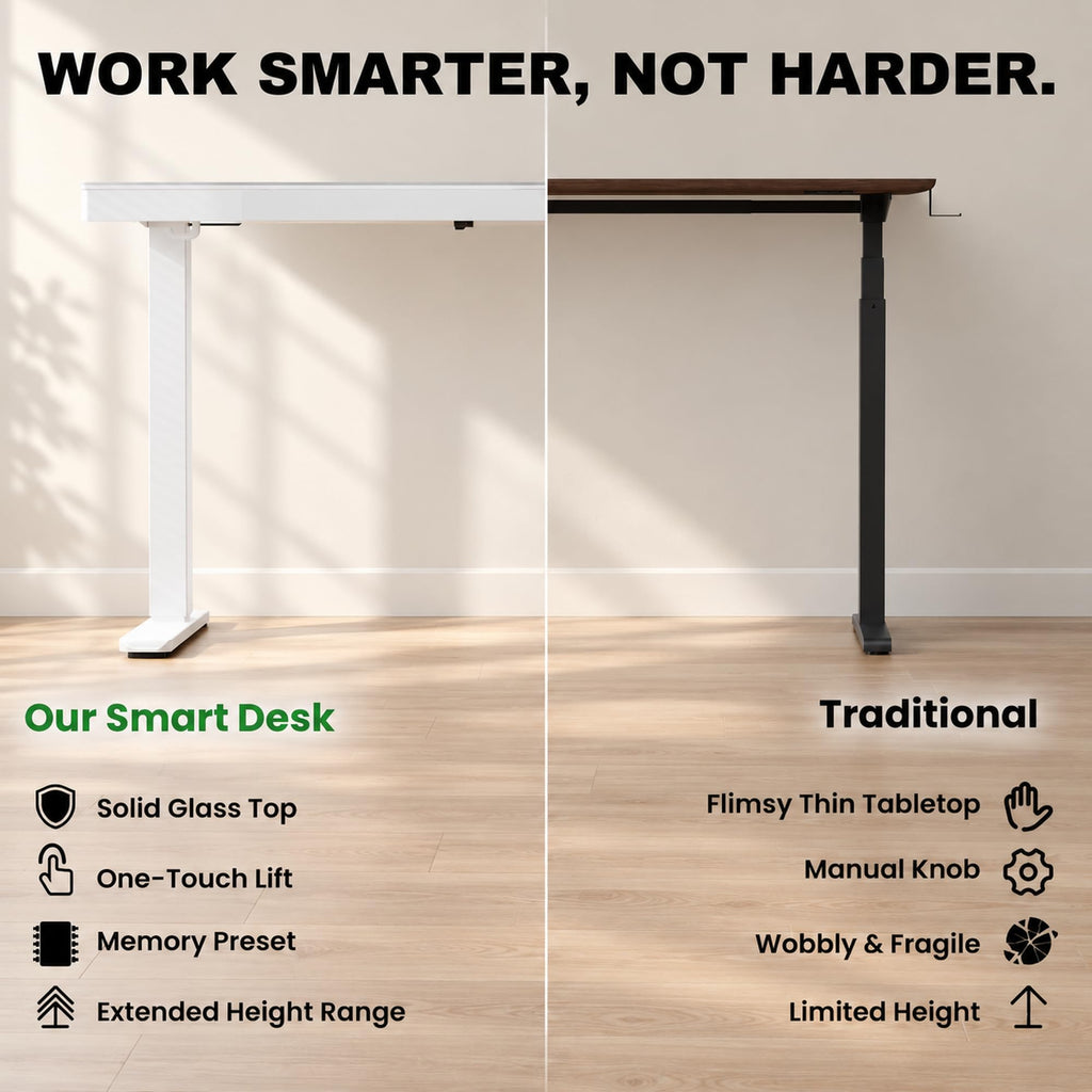 Glass Standing Desk, Height Adjustable Desk, 55 X 24 Inch, White
