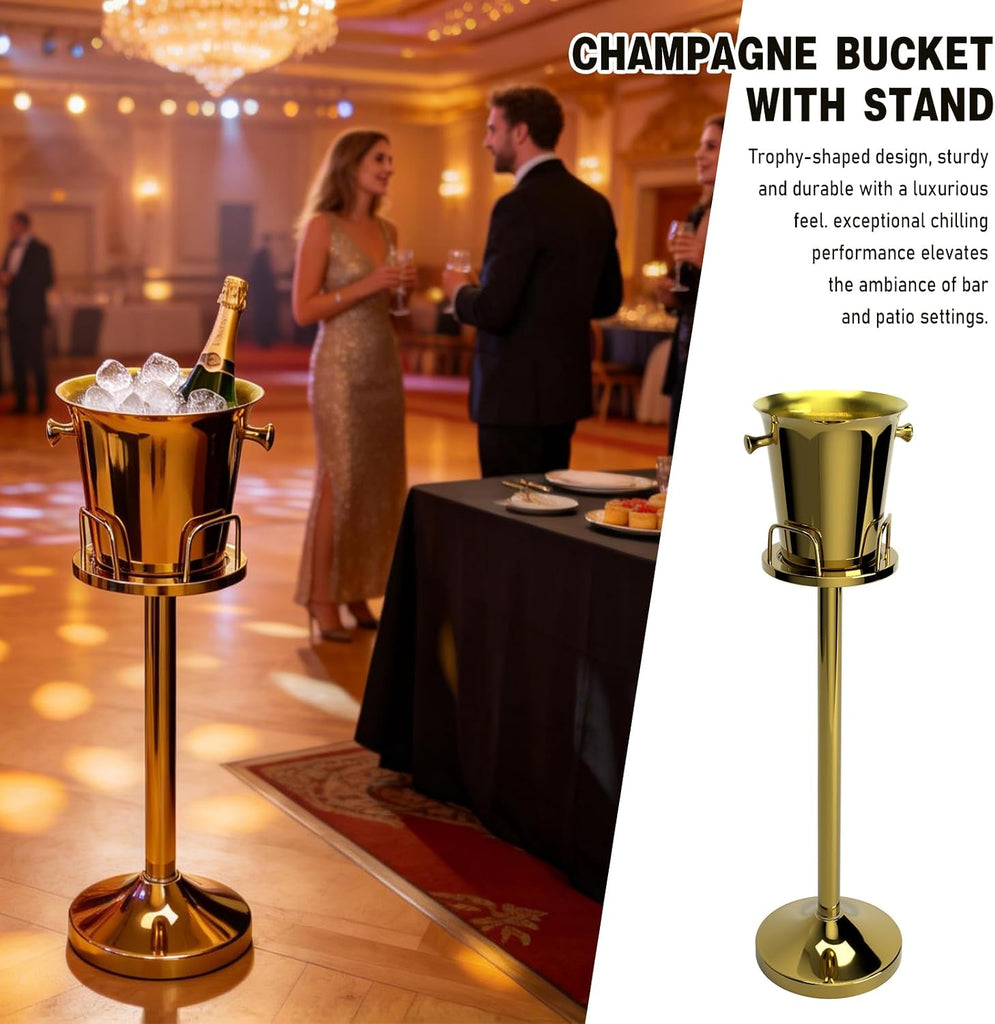 Ice Bucket with Stand, Standing Champagne Buckets(Gold 1Pack)