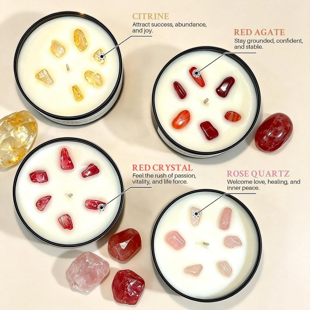 Crystal Scented Candles for Women, 4 Pack 26 oz Soy Wax Crystal Candle Set - Set of 4