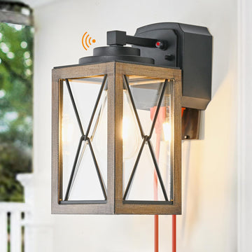Dusk to Dawn Sensor Outdoor Porch Light with GFCI Outlet, 3 Lighting Modes Anti-Rust Waterproof Industrial Outdoor