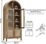 71" Tall Arched Display Cabinet, 5-Tier Bookshelf Modern Farmhouse Arched Bookcase with Glass Doors and Shelves