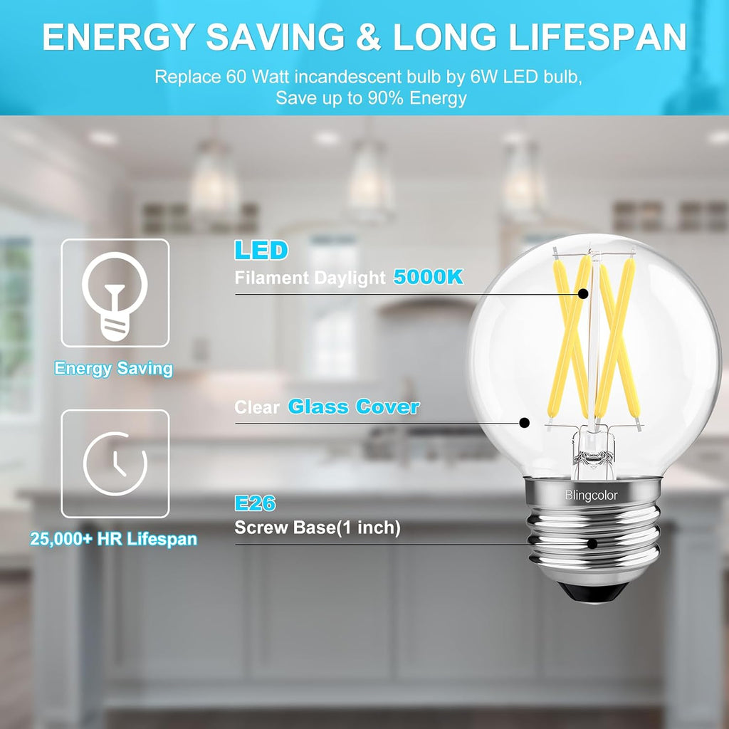 E26 Dimmable G16.5 LED Light Bulbs Daylight 5000K 60 Watt Equivalent