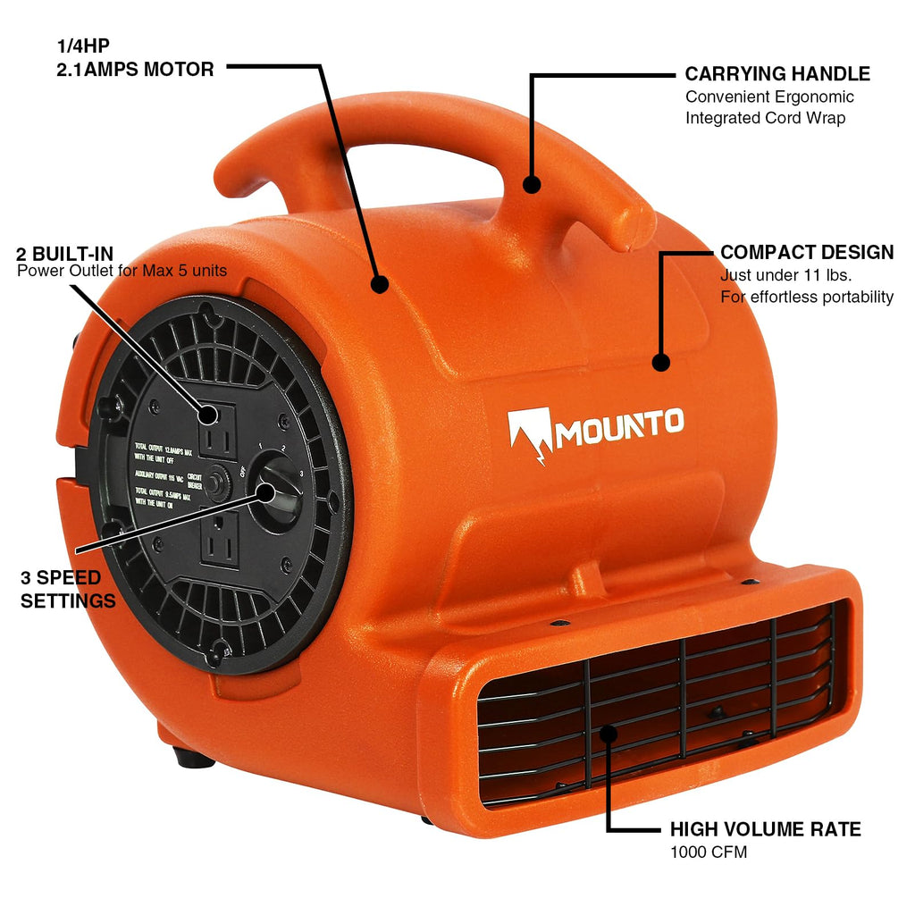 1/4hp 1000CFM 2 Speed Air Mover Carpet Dryer Floor Fan Cooling Fan (Orange)