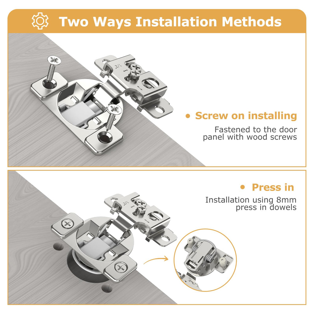 50 Pieces 1/2" Overlay Soft Close Concealed Hinge, 105 Degree