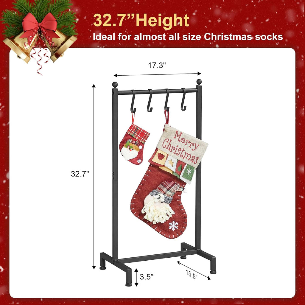 Christmas Stocking Holder Stand, Freestanding Stocking Rack, 4 Hooks