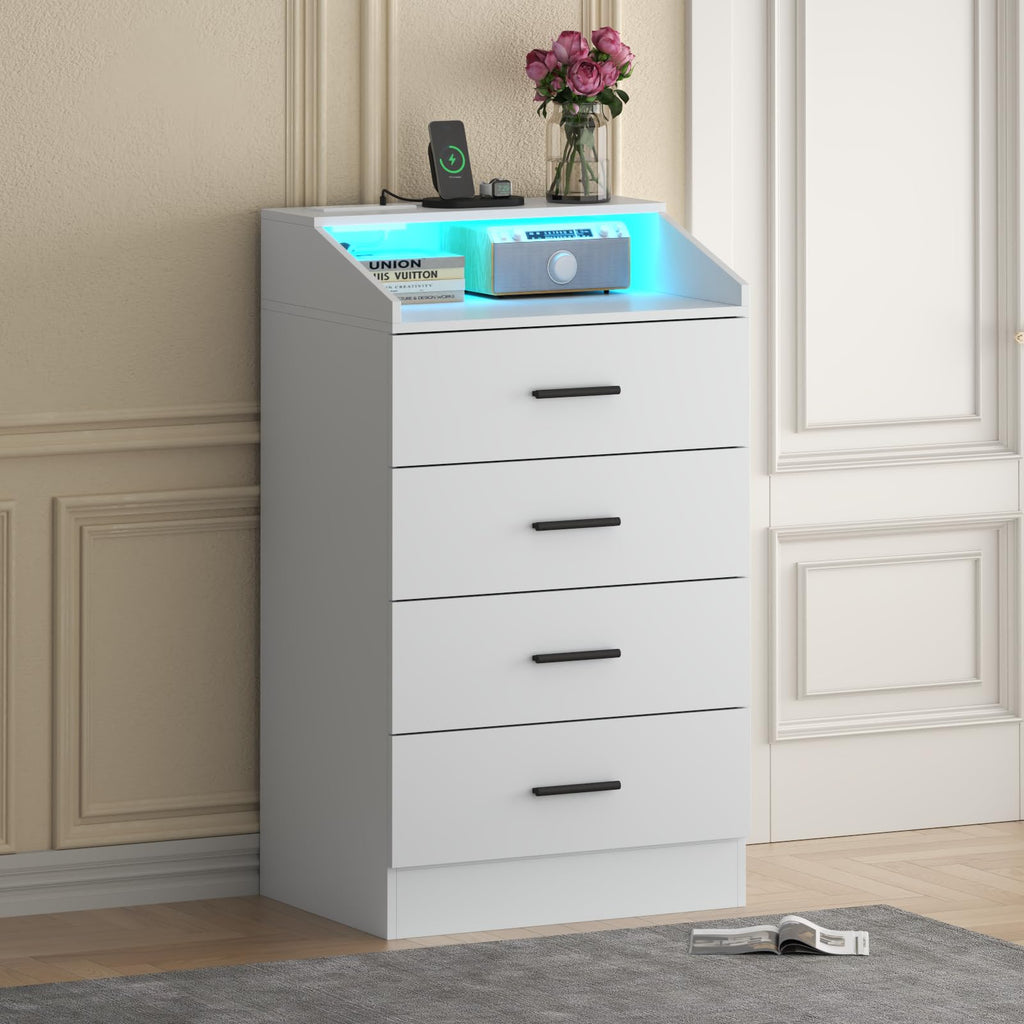 4 Drawer Dresser with LED, Modern Dresser with Power Outlet