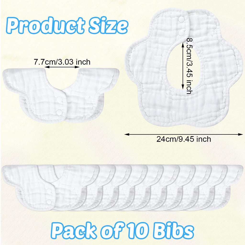 10 Pcs Baby Bibs 360° Rotate Baby Bandana Muslin Drool Bibs Petal Bibs Burp Gauze Cloths Absorbent Bib (, )