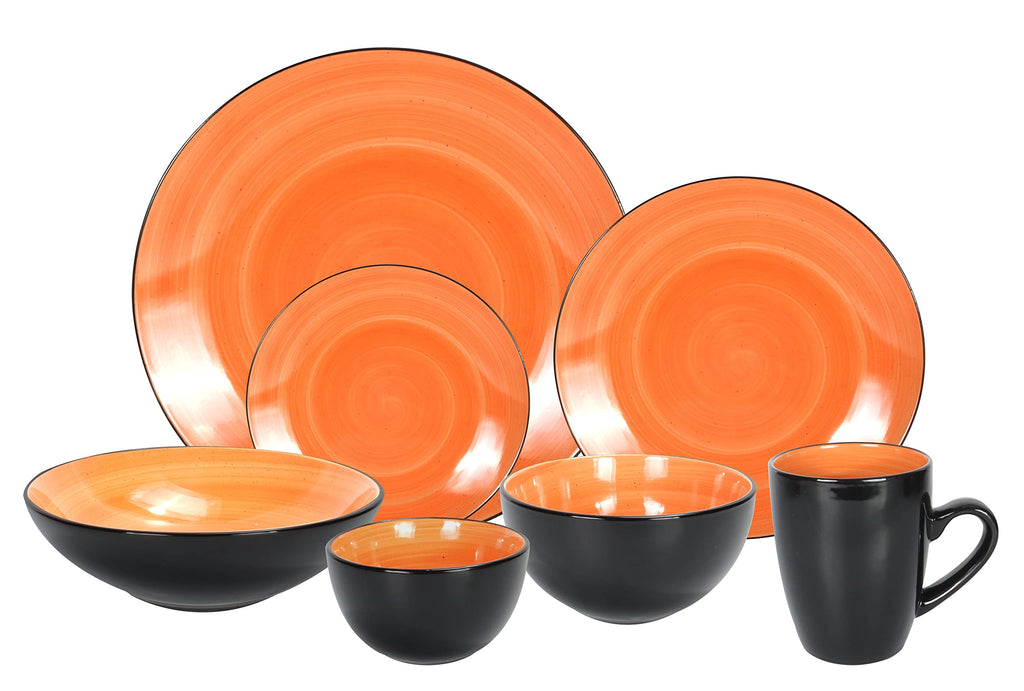 Stoneware Sonoma Dinnerware Set, Black + Speckled Spin Wash (56pc Set, Mix Cobalt, Mocha, Rose, Spice)