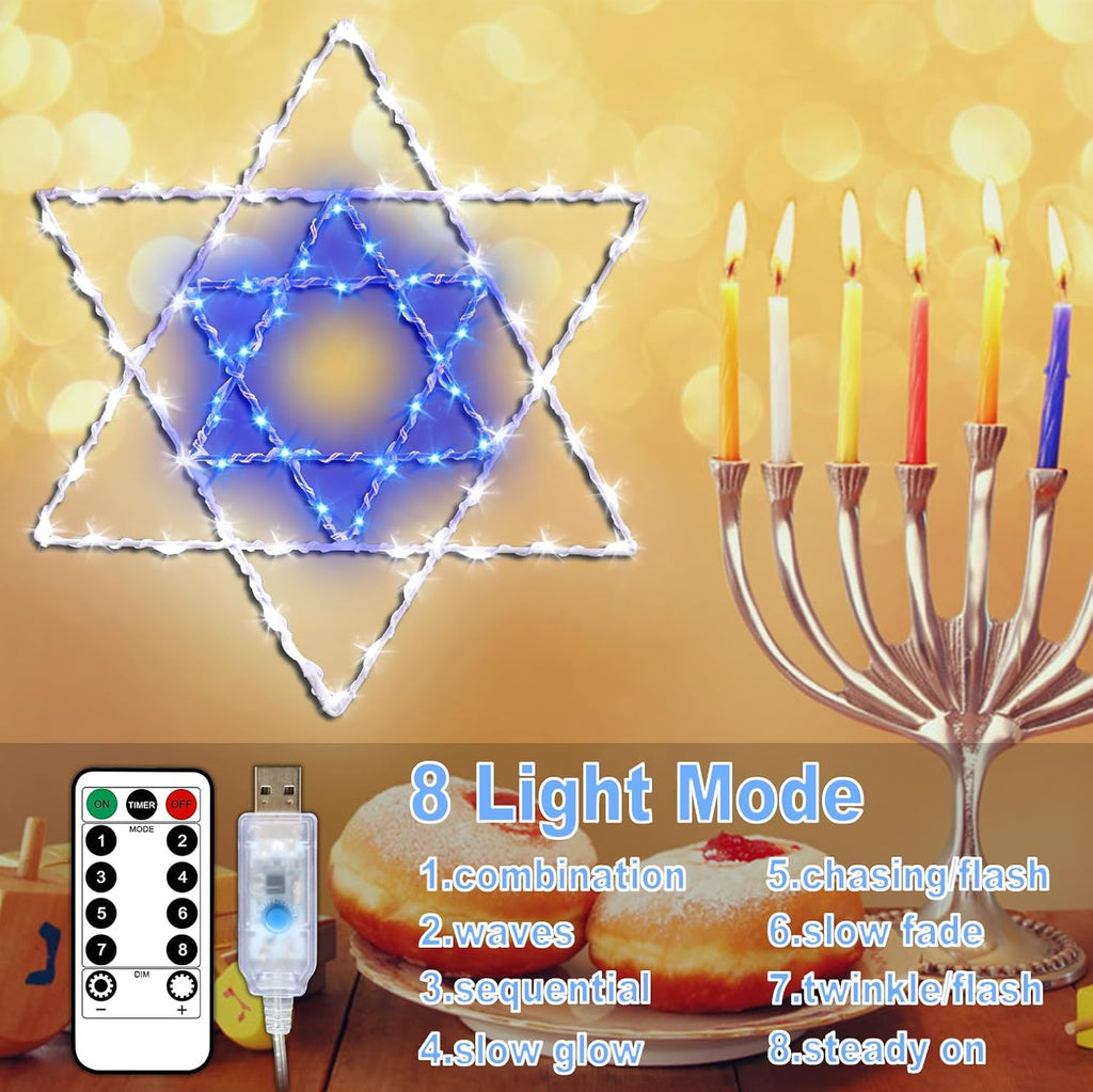 Hanukkah Chanukkah Decorations Window Lights, Star of David 80Led-1Pack - Set of 66