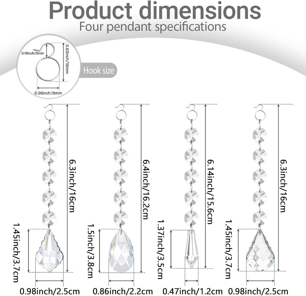 20 Pcs Crystal Prisms Hanging Assortment, Clear Teardrop & Icicle Chandelier Replacement Parts with Hooks