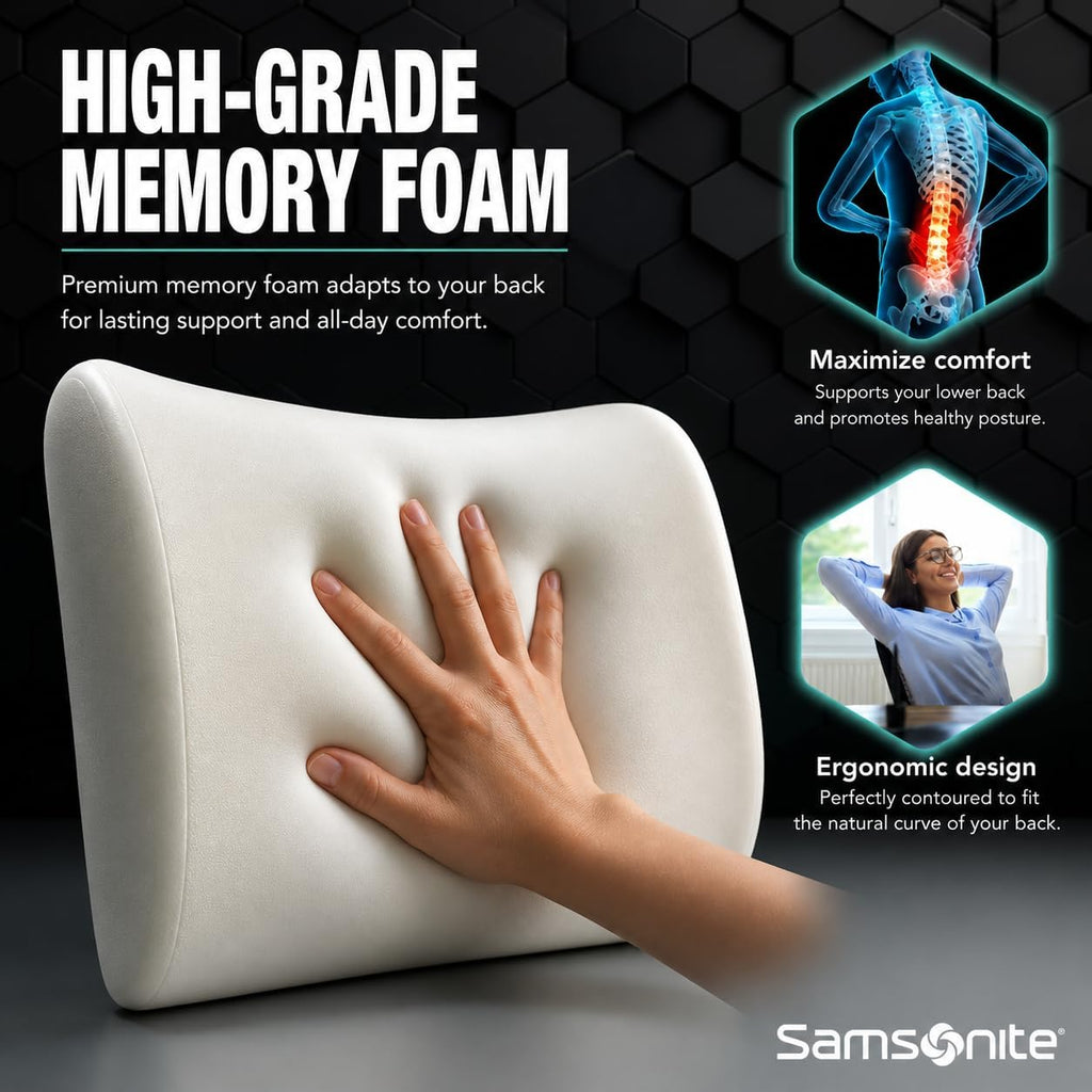 Lumbar Support Pillow Chair, Lower Back Support for Car, Back Pillow Desk Chair Cushion with Memory Foam, Improved