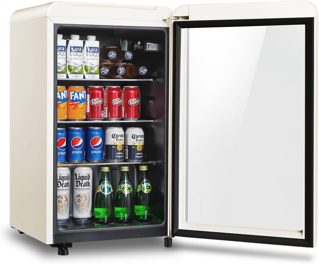 Retro Beverage Refrigerator Cooler, 3.2 Cu.ft Mini Fridge with Glass Door for So