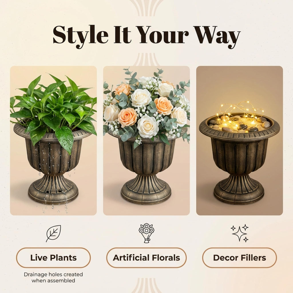 Large Gold Plastic Planter, 20 Inches High, Garden Decor, Wedding Decor