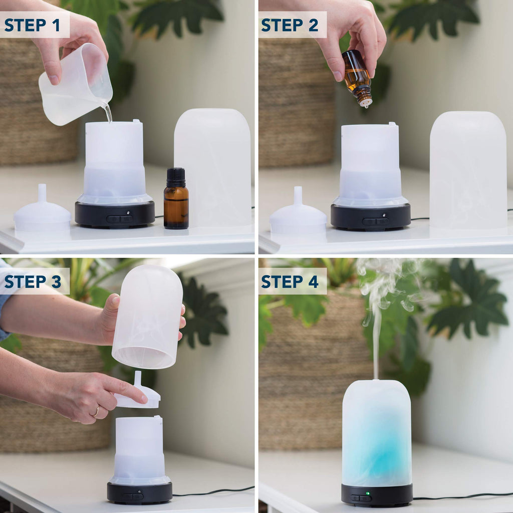 Airome Frosted Glass Medium Essential Oil Diffuser|100 mL Humidifying Ultrasonic Aromatherapy Diffuser 8 Colorful LED