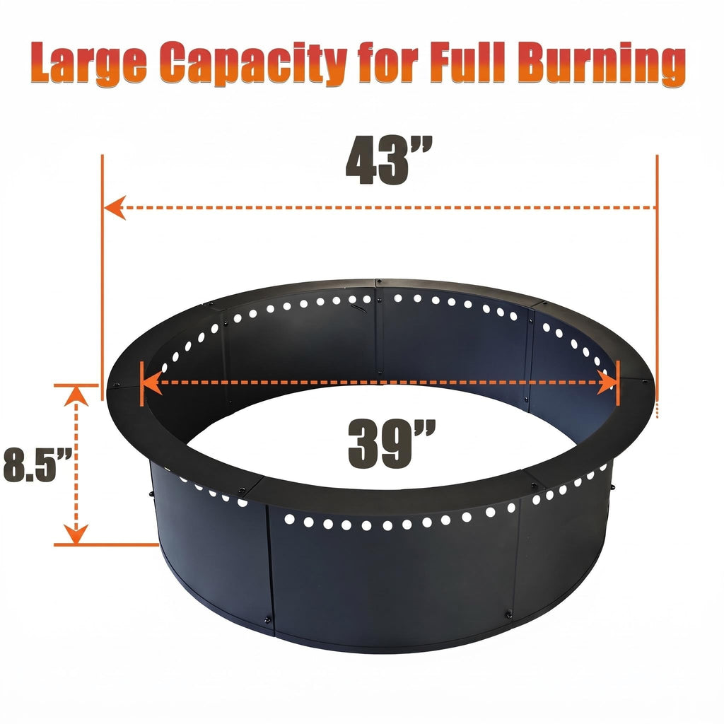 Outdoor 43-Inch Outer/39-Inch Inner Fire Pit Ring Smokeless, Duty Solid Metal Steel Round Firepit Rim Insert for DIY