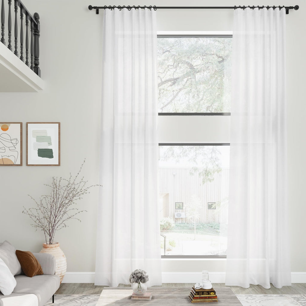Linen White Curtains Extra Long 2 Panels Set Back Tab Light Filtering Semi Sheer Drapes Modern Farmhouse Decor Linen