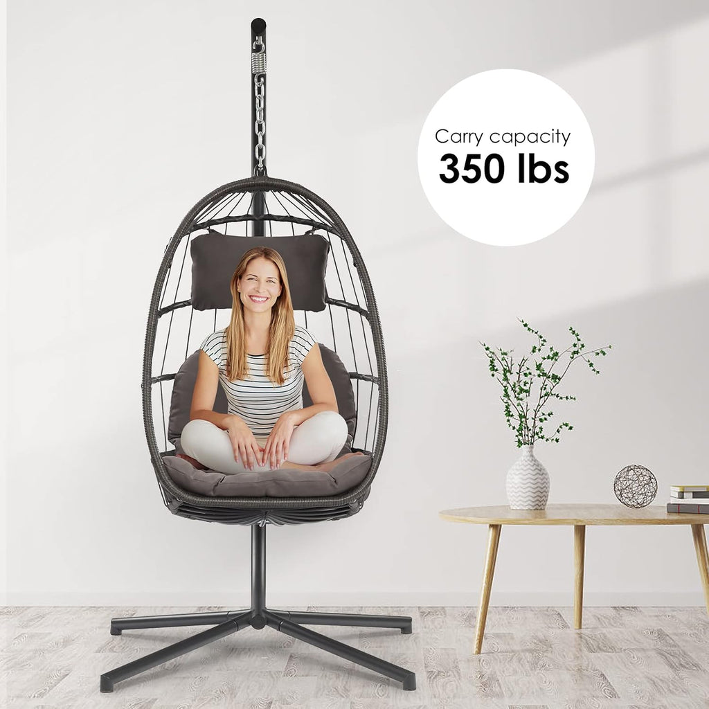 Egg Chair with Stand - Patio Rattan Wicker Hanging Hammock Chair for Indoor Outdoor Bedroom Garden - Aluminum Steel