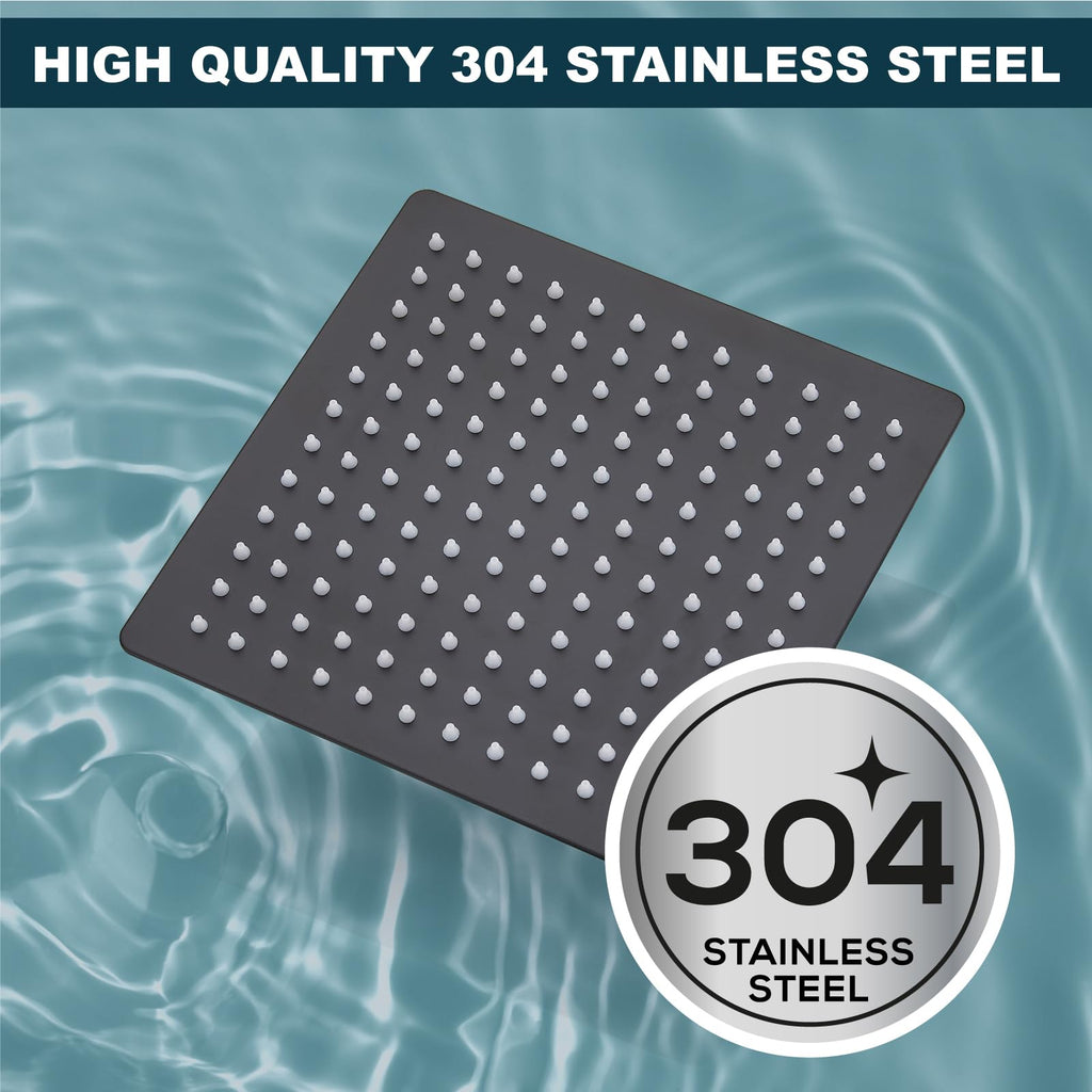 Square Rain Shower Head, High Pressure, Matte Black 12 Inch
