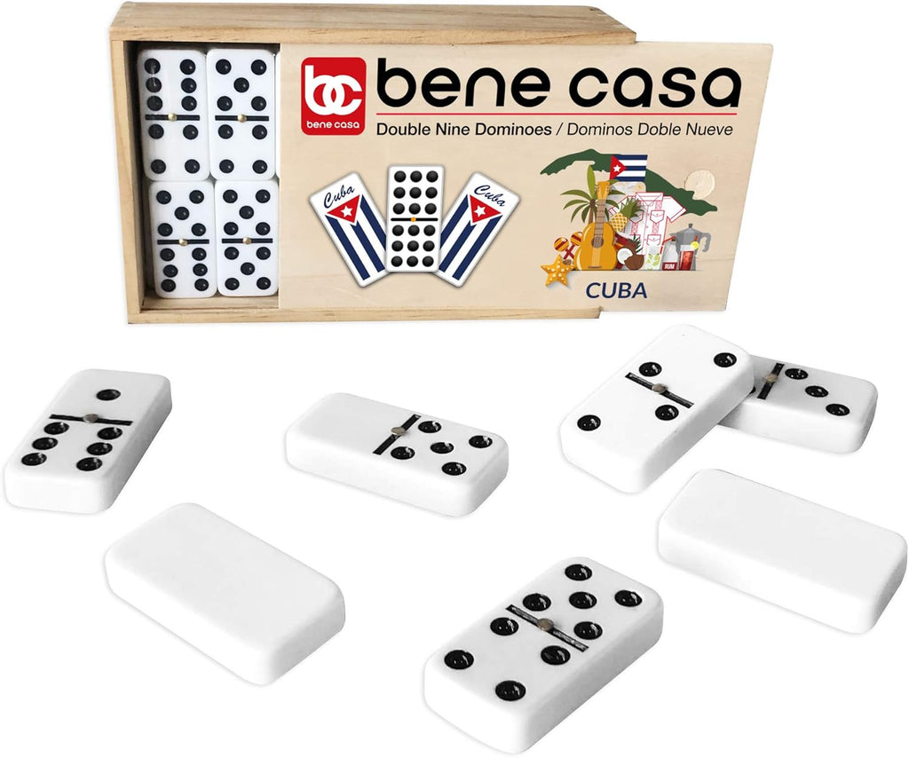 Cuban Flag Double Nines Dominoes Set - 2-10 Players - Wooden Box with 55 Dominos - Set of 55